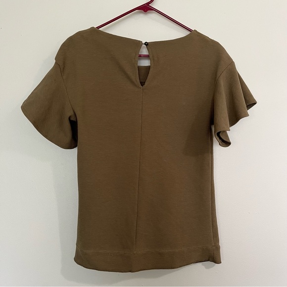 Anthropologie Postmark Ribbed Olive Flutter Sleeve Top | Short Sleeve Top - Picture 6 of 14